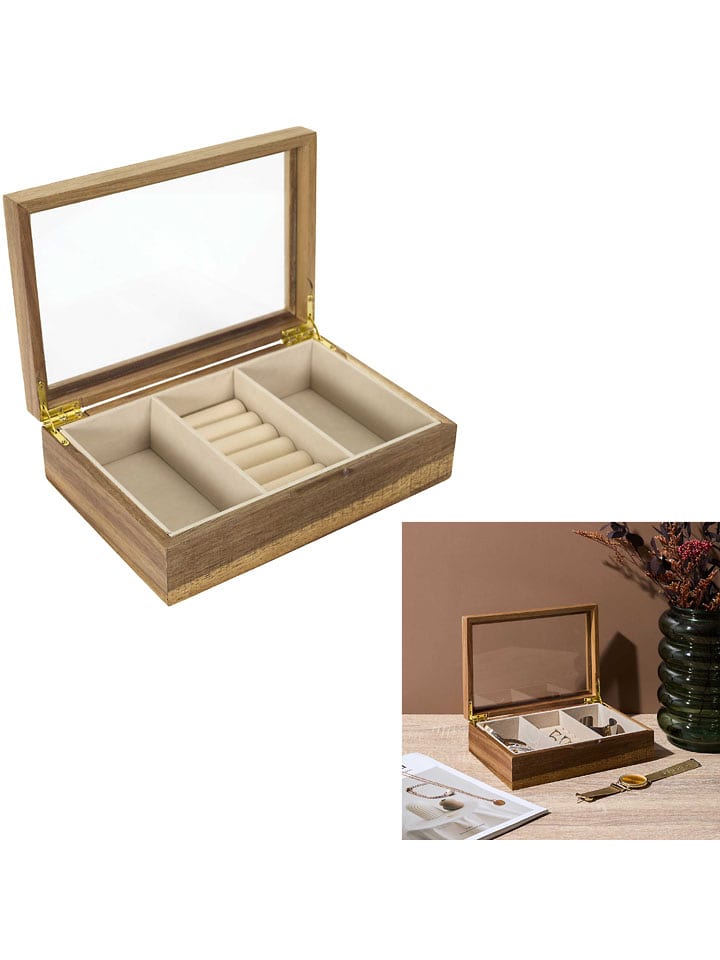 THE HOME DECO FACTORY Szkatułka w kolorze jasnobrązowym na biżuterię - 24 x 6,6 x 16 cm rozmiar: onesize