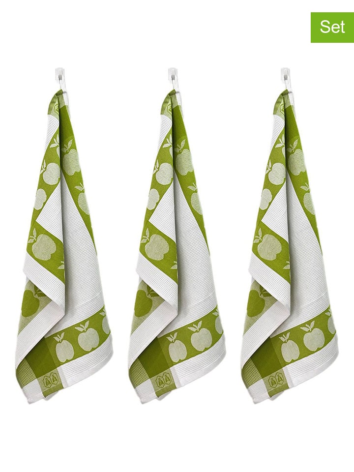 Laguiole Ściereczki (3 szt.) w kolorze biało-oliwkowym do naczyń - 70 x 50 cm rozmiar: onesize