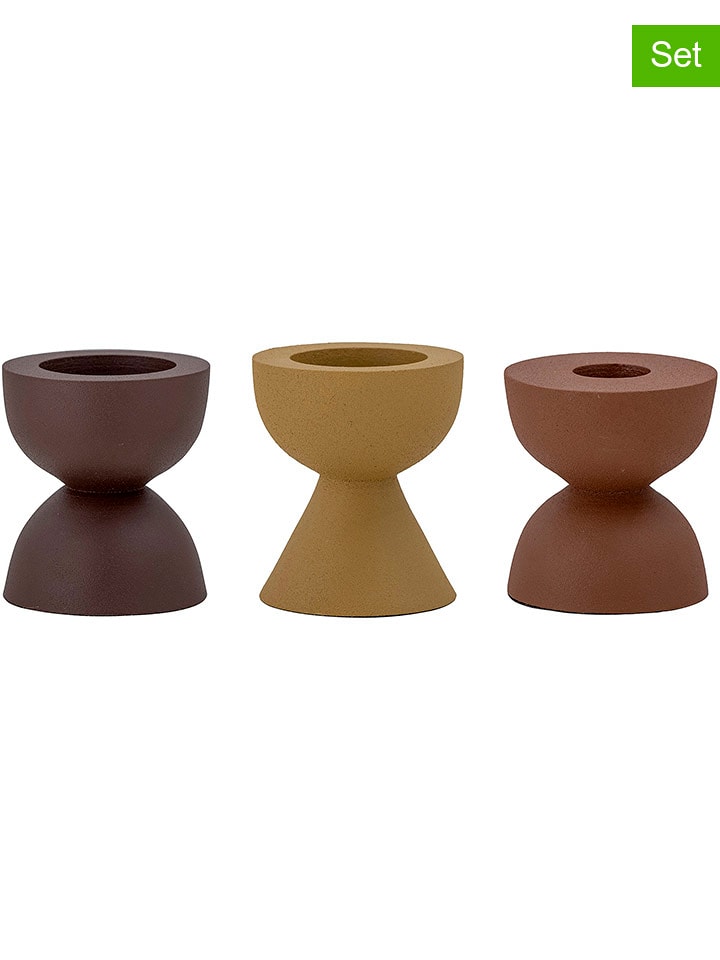 Bloomingville Świeczniki (3 szt.) "Ike" w kolorze brązowo-musztardowym - 19 x 7 x 6 cm rozmiar: onesize