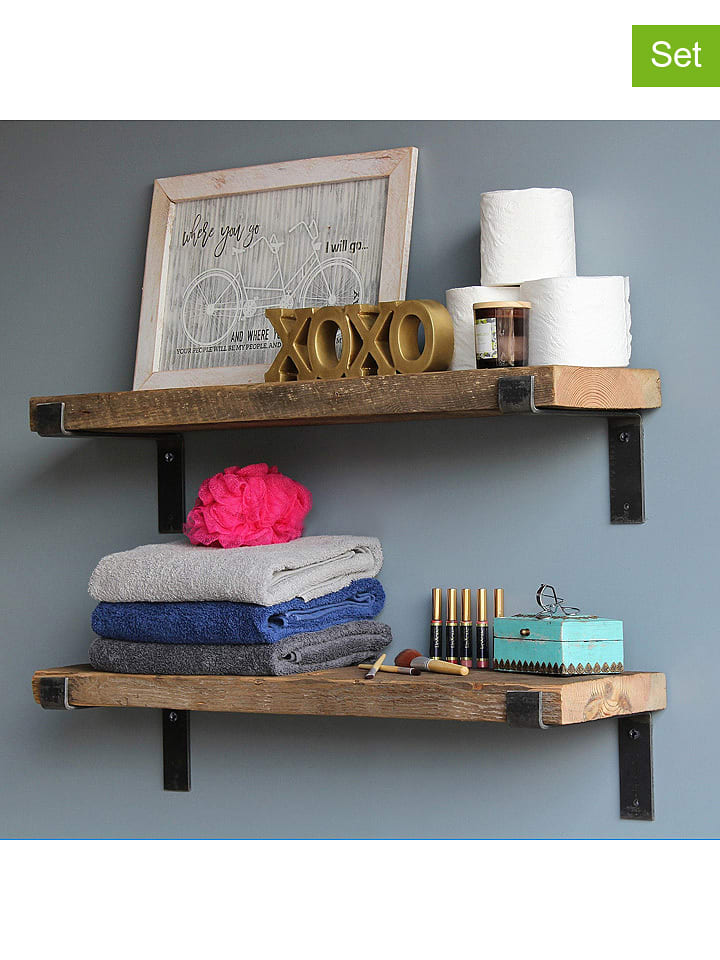 Scandinavia Concept Regały ścienne (2 szt.) "LAM004" w kolorze brązowo-czarnym - 60 x 16 x 14 cm rozmiar: onesize