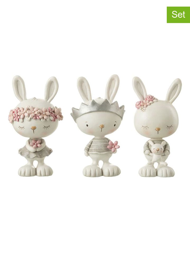 J Line Figurki dekoracyjne (3 szt.) w kolorze biało-szaro-jasnoróżowym - wys. 17 x Ø 9,5 cm rozmiar: onesize