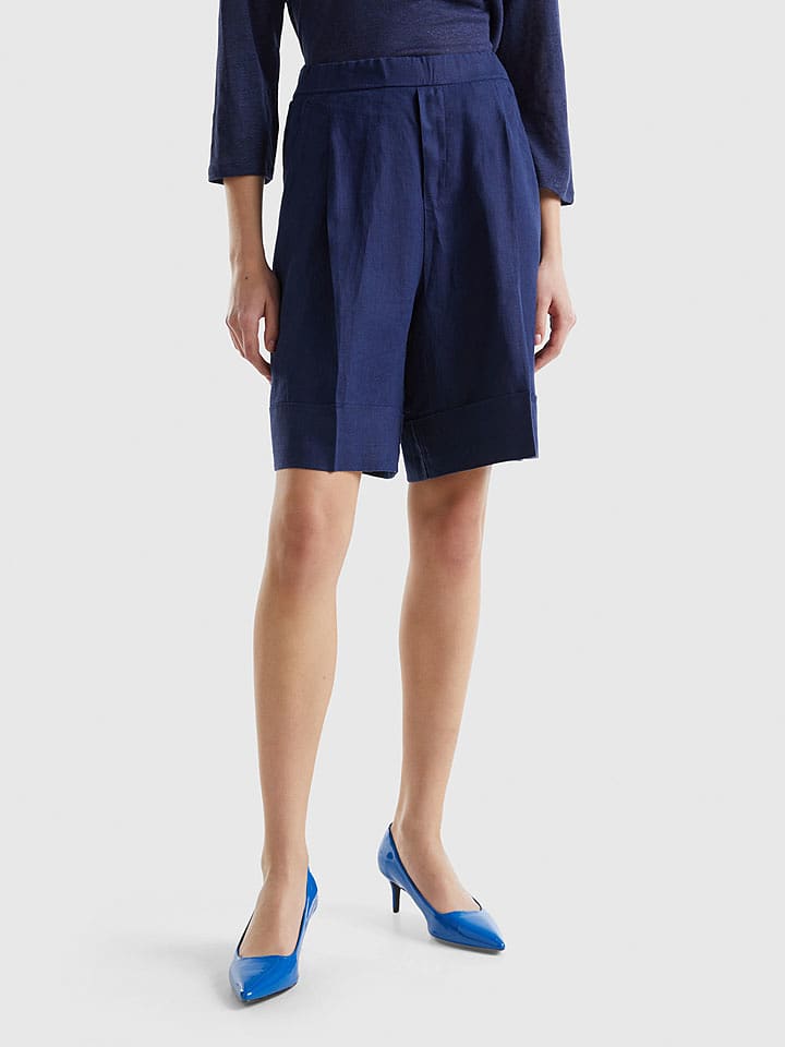 Benetton Lniane bermudy w kolorze granatowym rozmiar: XS
