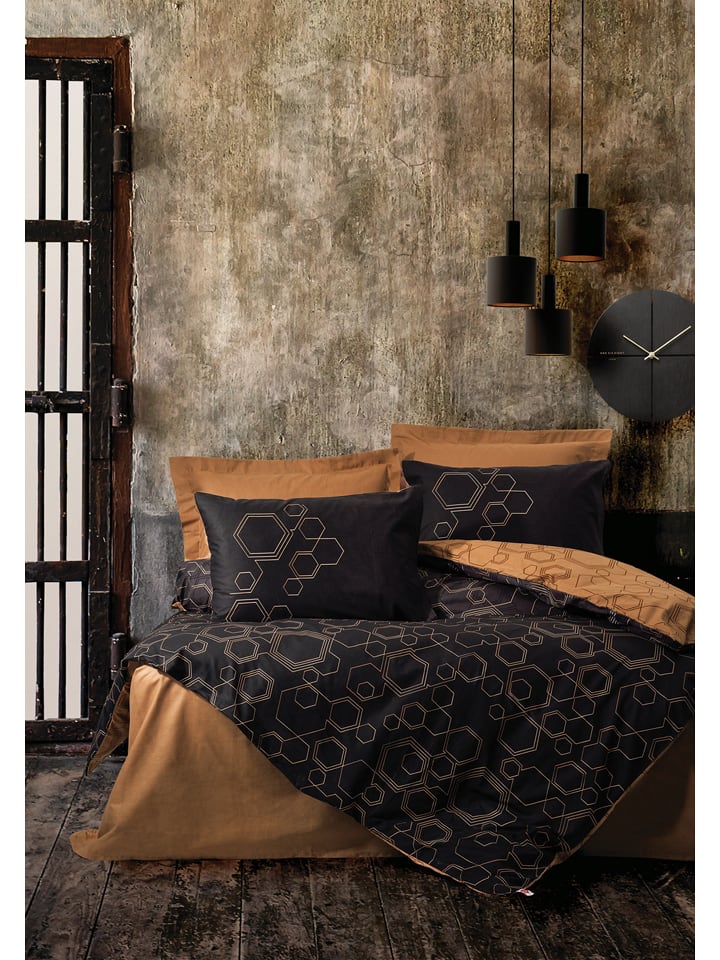 Colourful Cotton Komplet pościeli renforcé "Dawn" w kolorze złoto-antracytowym rozmiar: 155x220 cm