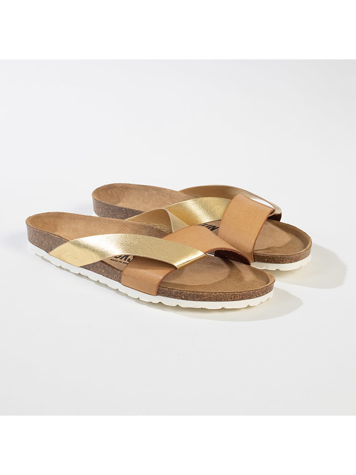 BACKSUN Skórzane klapki "Tingo" w kolorze złoto-jasnobrązowym rozmiar: 38