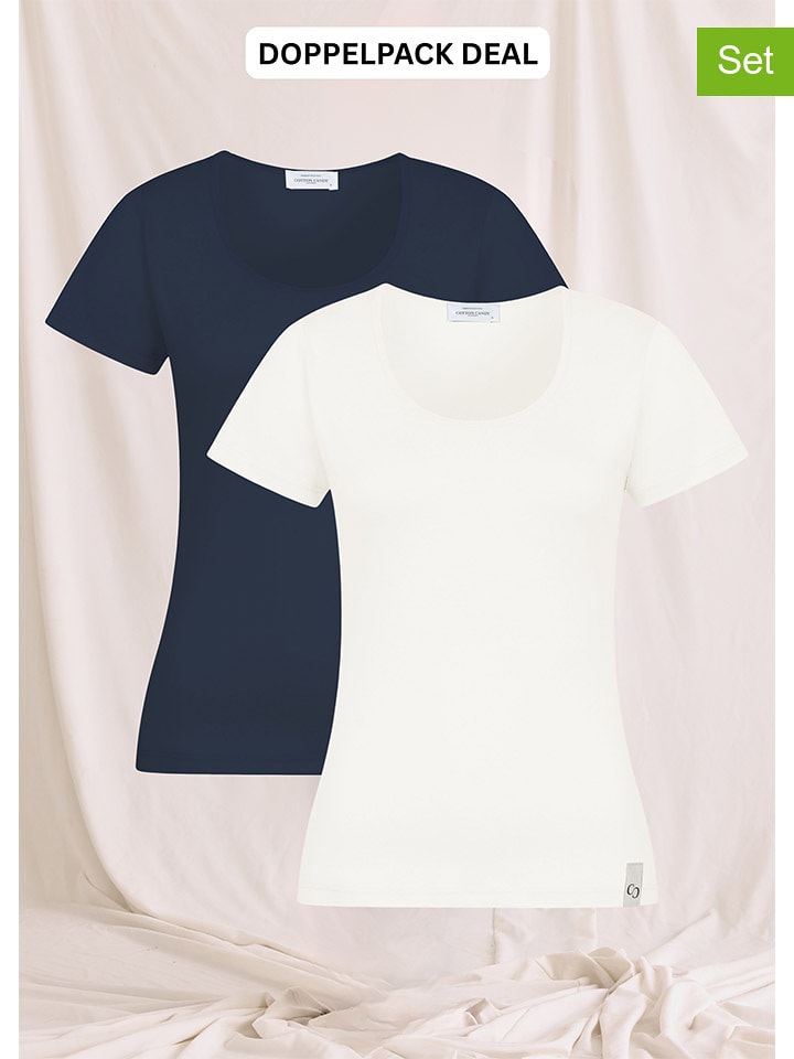 Cotton Candy Koszulki (2 szt.) "Banina O" w kolorze kremowo-granatowym rozmiar: M