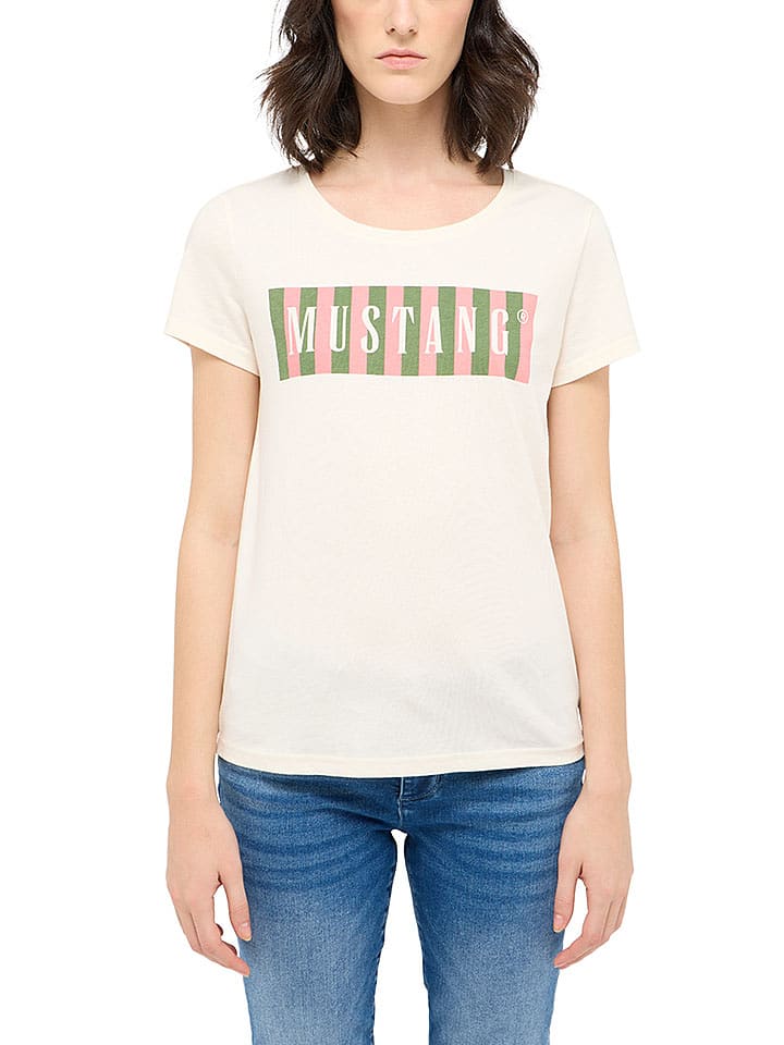 Mustang Koszulka w kolorze kremowym rozmiar: L