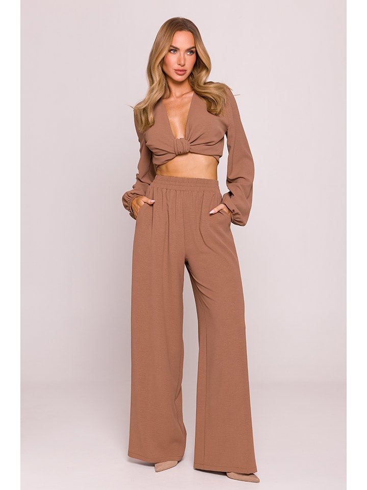 made of emotion Spodnie w kolorze jasnobrązowym rozmiar: L