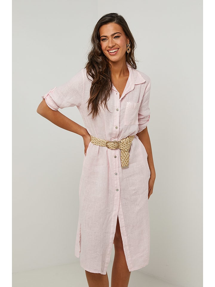Le Monde du Lin Lniana sukienka w kolorze jasnoróżowym rozmiar: 38/40