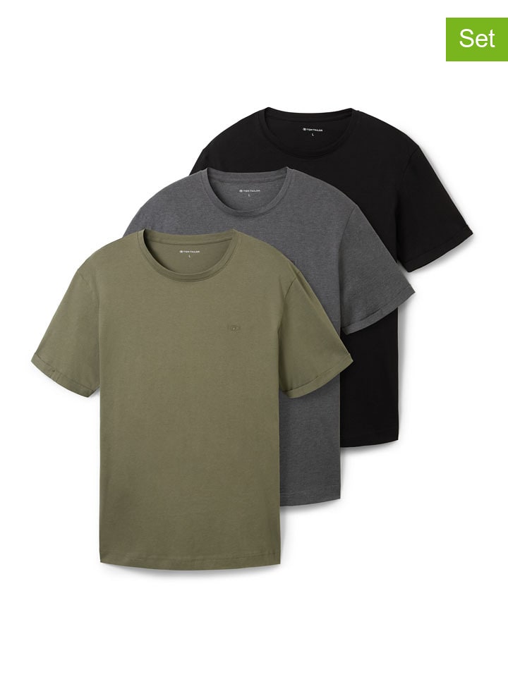 Tom Tailor Koszulki (3 szt.) w kolorze khaki, szarym i czarnym rozmiar: XL