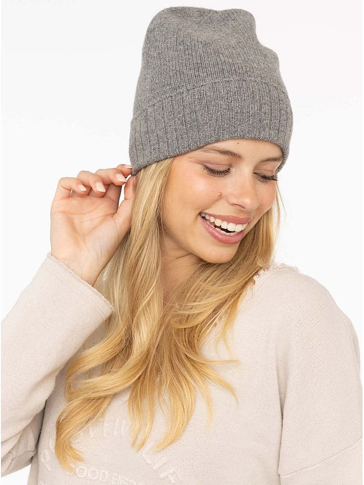 Zwillingsherz Kaszmirowa czapka w kolorze szarym rozmiar: onesize