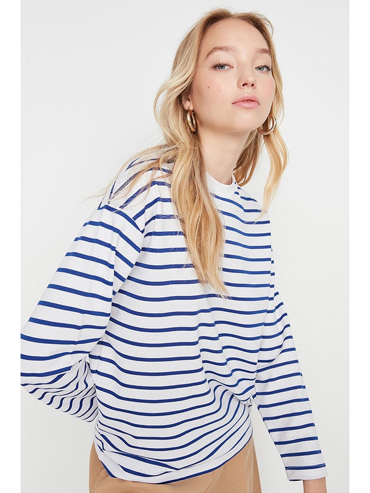 trendyol Bluza w kolorze biało-niebieskim rozmiar: XS