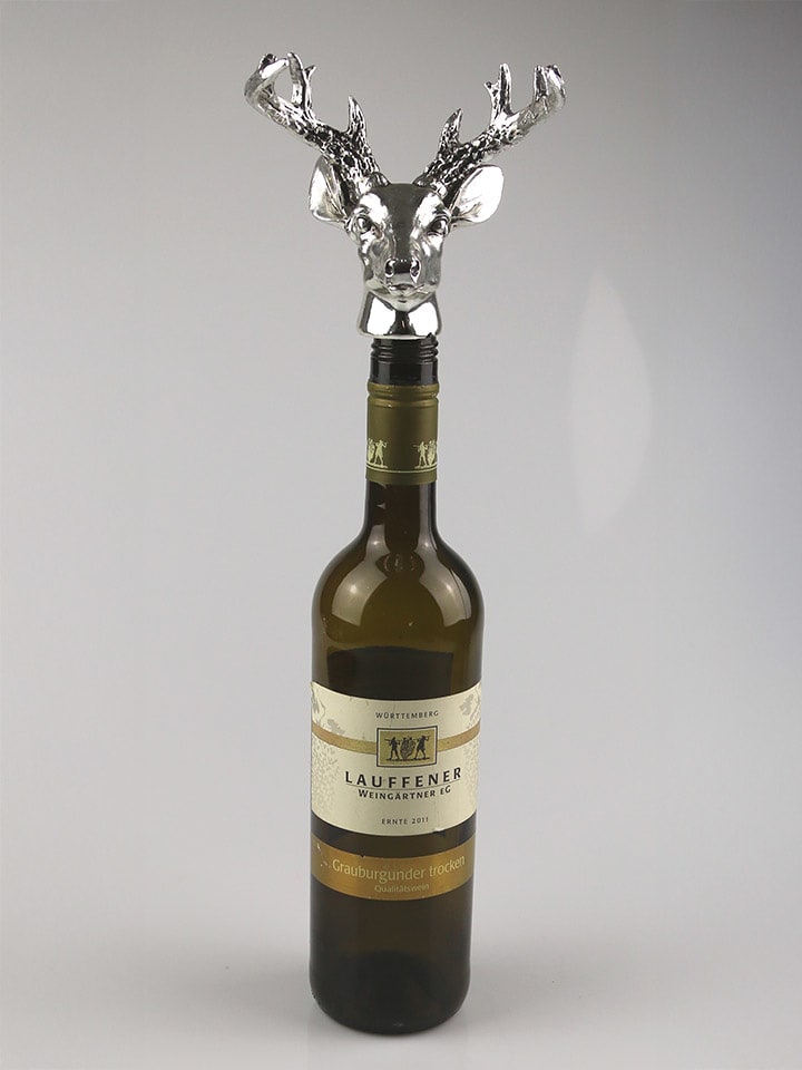 AM Design Korek "Jeleń" w kolorze srebrnym do butelki - wys. 14 x Ø 12 cm rozmiar: onesize