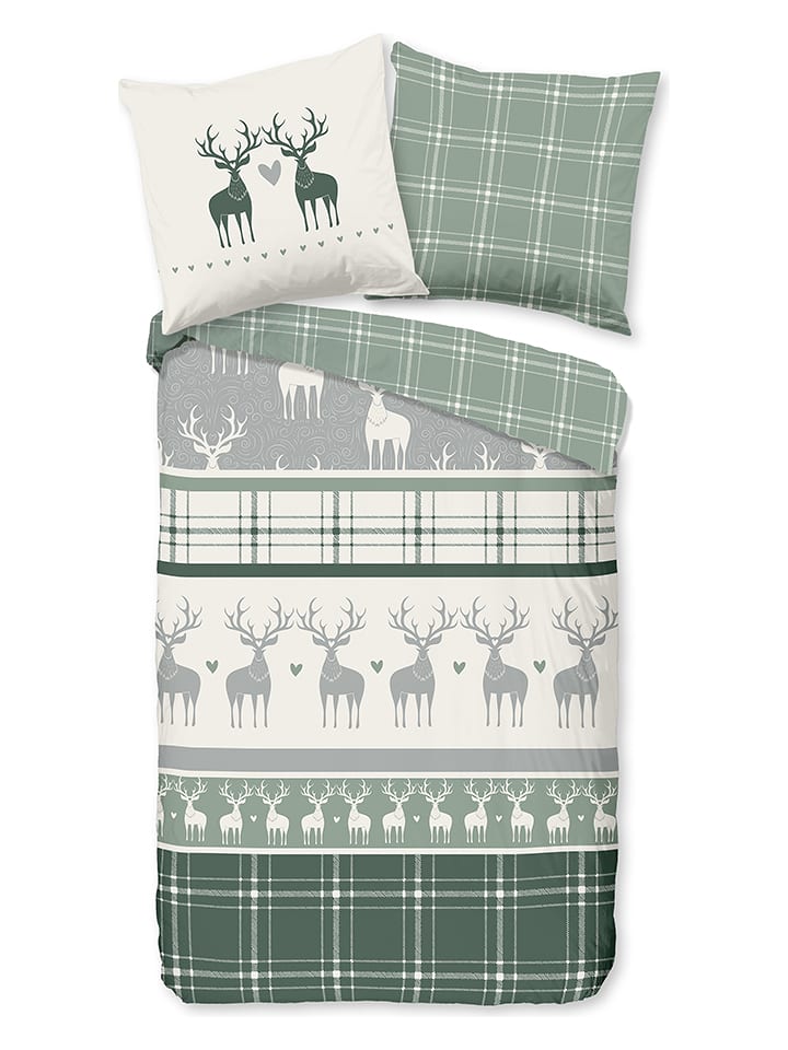 Good Morning Komplet pościeli flanelowej "Bjirk" w kolorze zielonym rozmiar: 140x200 cm