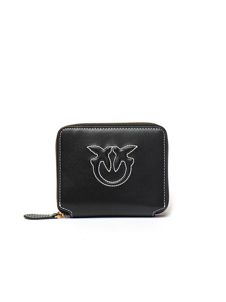 Pinko Skórzany portfel w kolorze czarnym - 12 x 10 x 3 cm rozmiar: onesize