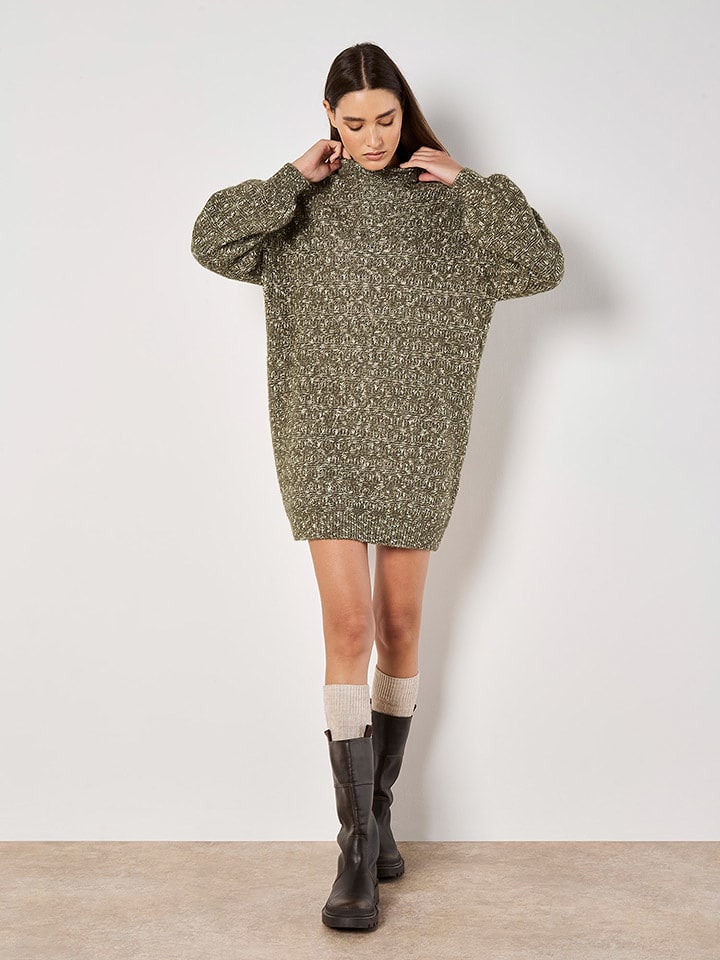 Apricot Sukienka dzianinowa w kolorze oliwkowo-białym rozmiar: XS