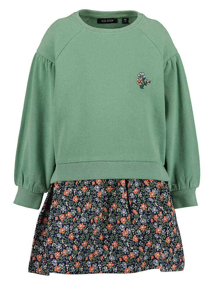 Blue Seven Sukienka dresowa w kolorze zielonym ze wzorem rozmiar: 98