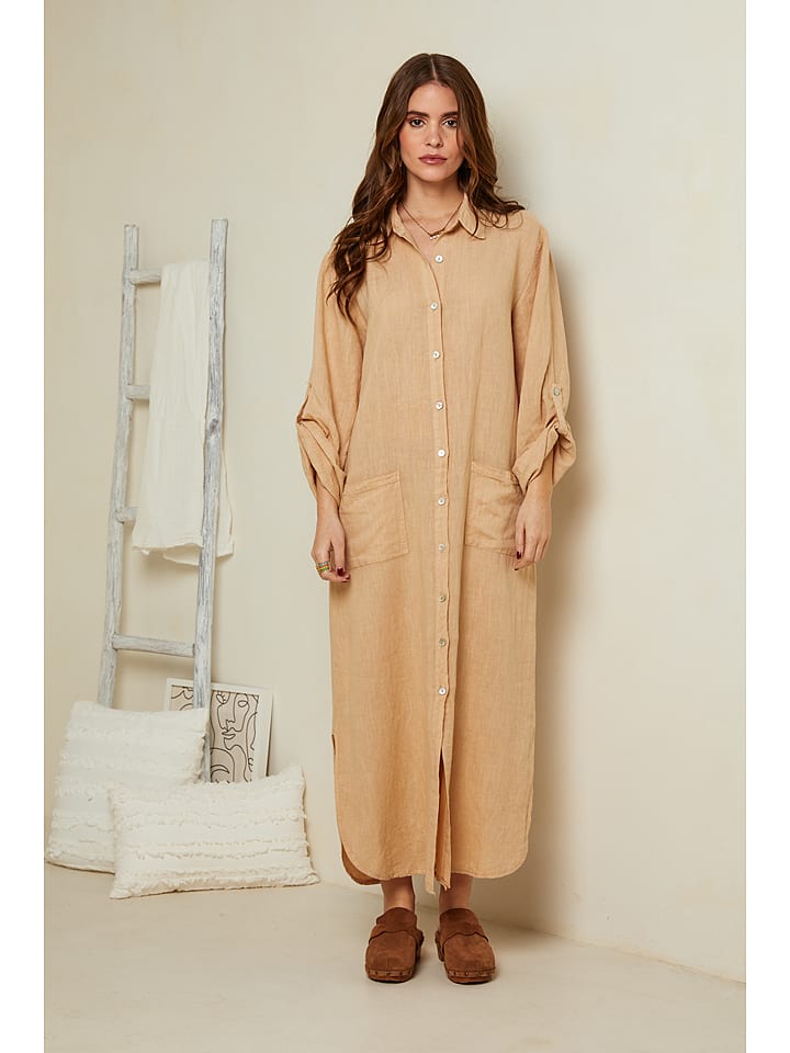 Rodier Lin Lniana sukienka w kolorze beżowym rozmiar: L/XL