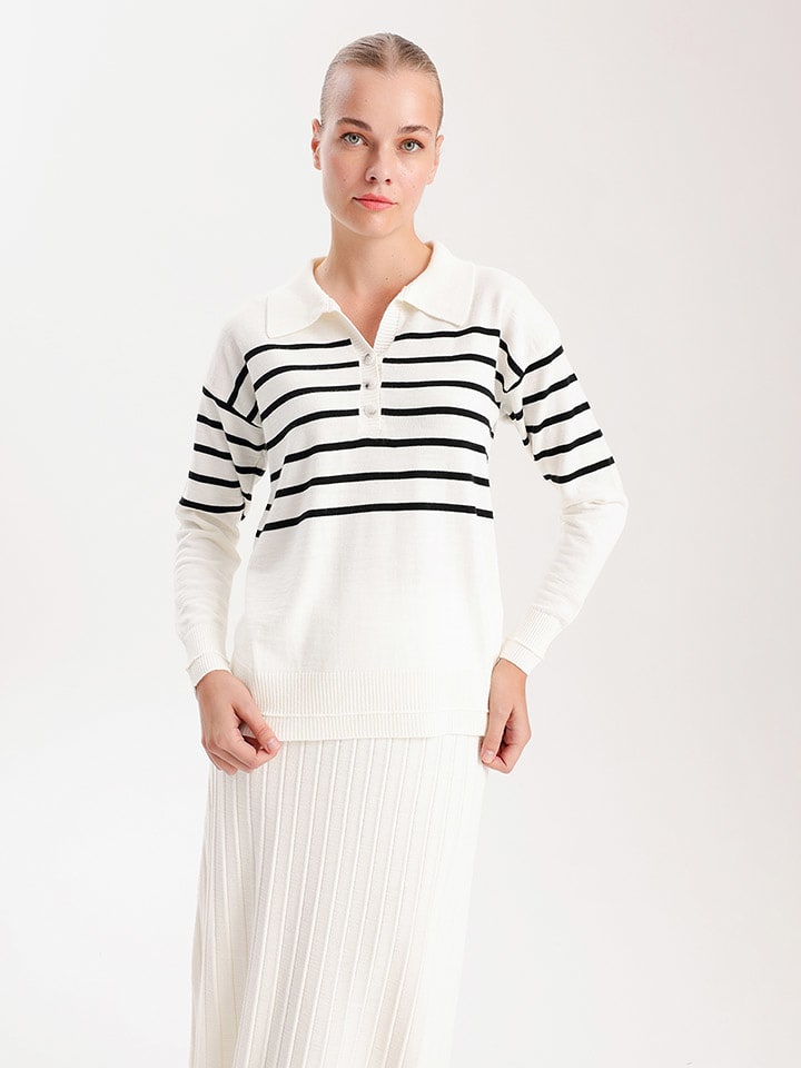 BGN Sweter w kolorze kremowo-czarnym rozmiar: 38