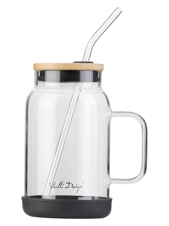 Vialli Design Szklanka w kolorze czarnym ze słomką - 600 ml rozmiar: onesize