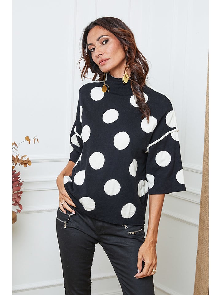 So Cachemire Sweter "Fuzia" w kolorze czarno-białym rozmiar: L