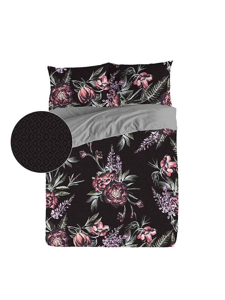 ethere Perkalowa poszwa "Adaya" w kolorze czarno-jasnoróżowym na kołdrę rozmiar: 260x240 cm