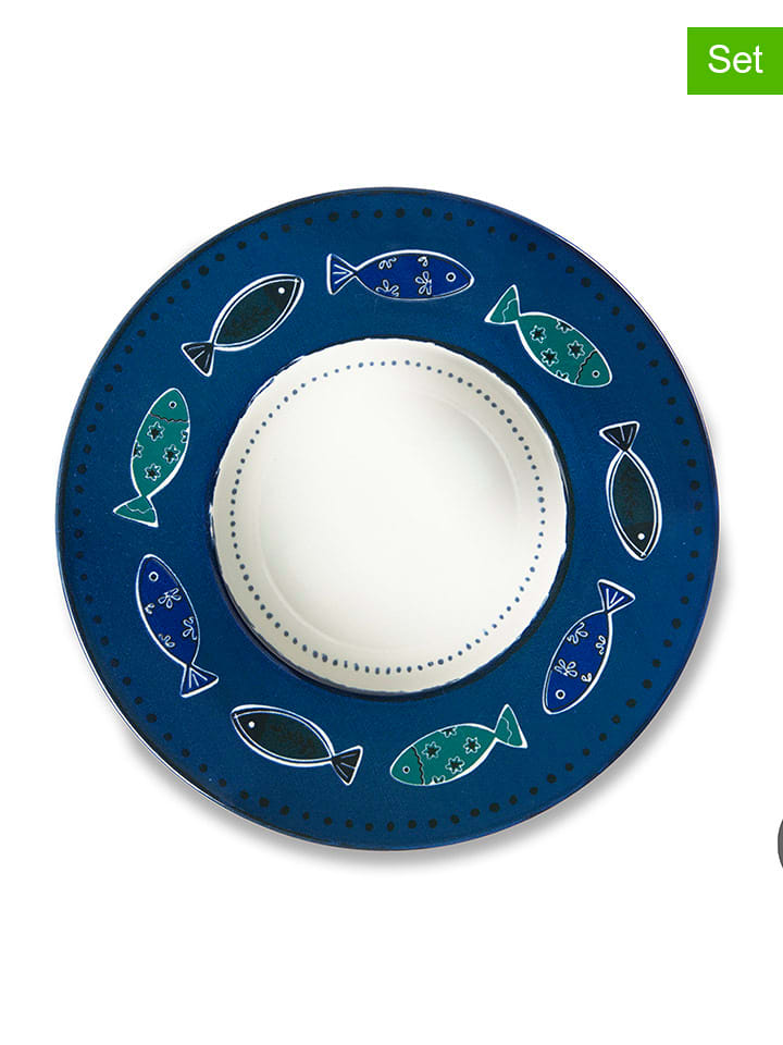 Trendy Kitchen by EXCÉLSA Talerze (6 szt.) "Ocean" w kolorze biało-granatowym do makaronu - Ø 28 cm rozmiar: onesize
