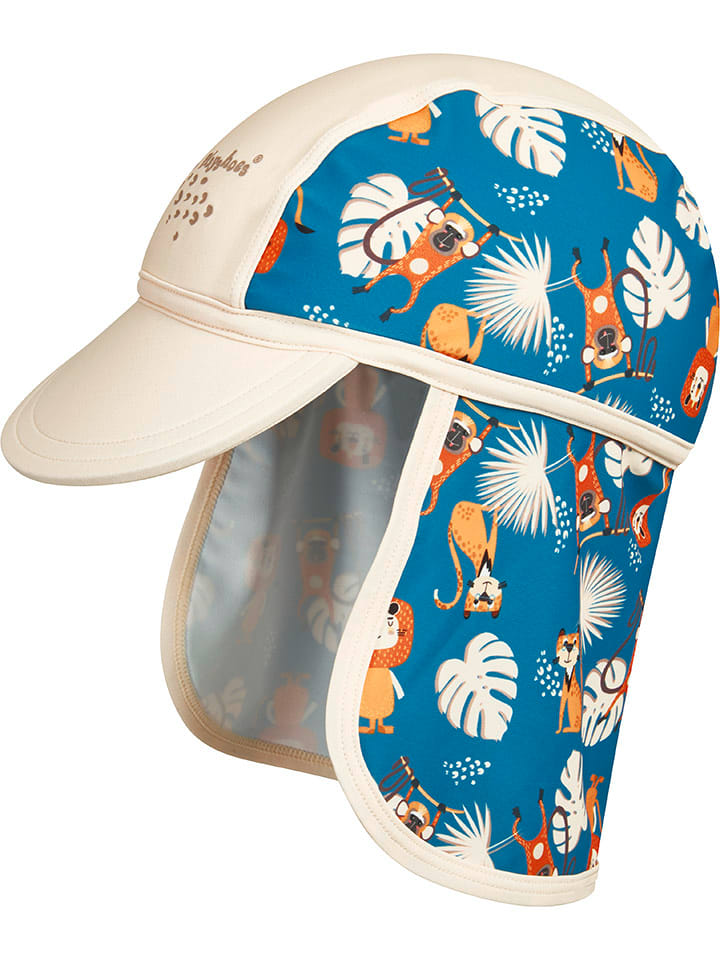 Playshoes Czapka w kolorze niebieskim ze wzorem z osłoną karku rozmiar: 49 cm