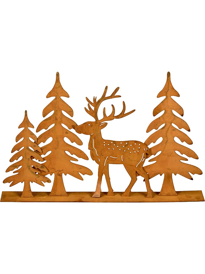 POSIWIO Dekoracja "Deer with fir trees" w kolorze jasnobrązowym - 40 x 25,5 x 6 cm rozmiar: onesize