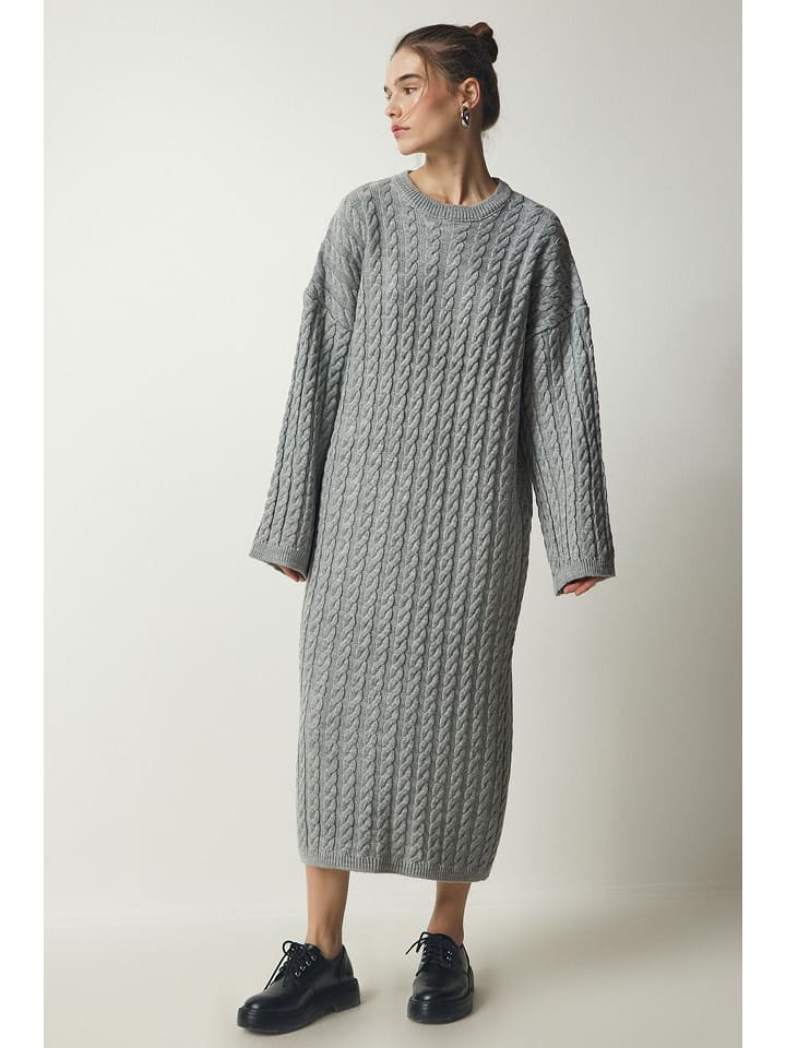 Happiness Istanbul Sukienka dzianinowa w kolorze szarym rozmiar: onesize