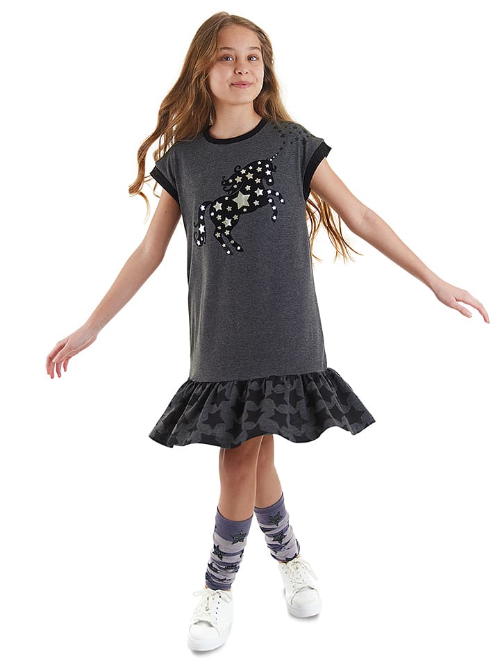 Denokids Sukienka "Unicorns Star" w kolorze szarym rozmiar: 140