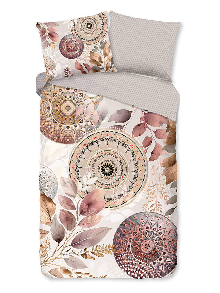 Hip Komplet pościeli satynowej "Afina" w kolorze jasnoszaro-jasnoróżowym rozmiar: 240x220 cm