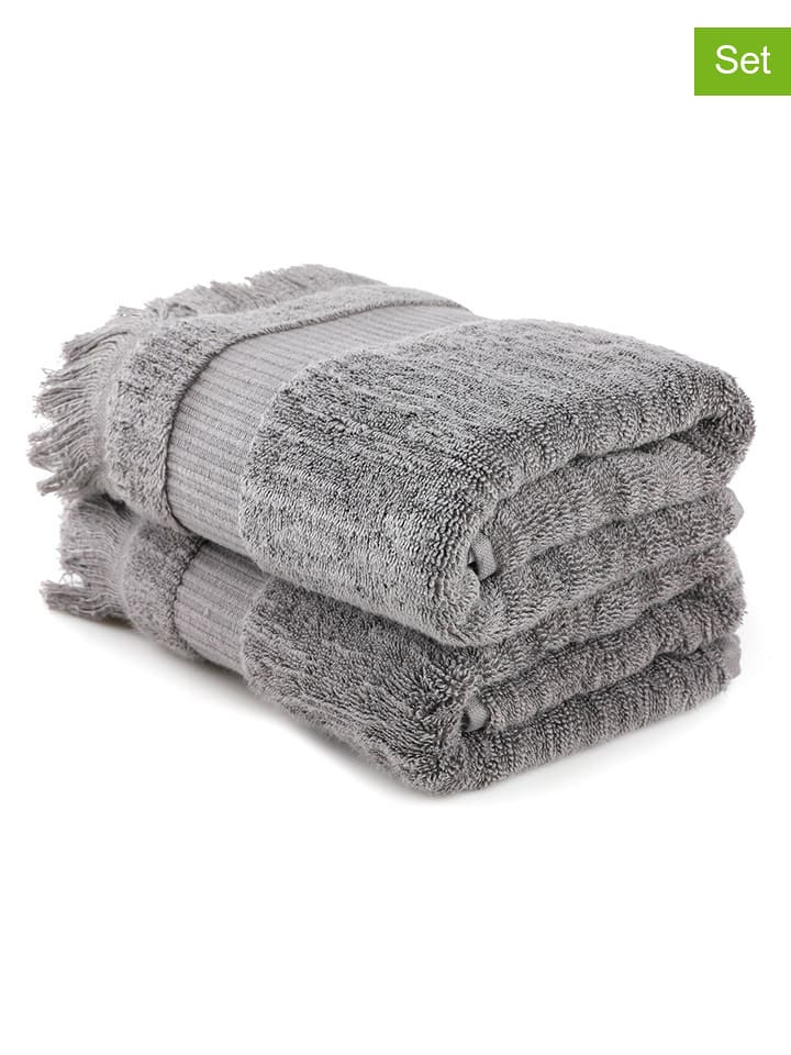 Colourful Cotton Ręczniki prysznicowe (2 szt.) "Zeus" w kolorze szarym rozmiar: 75x150 cm