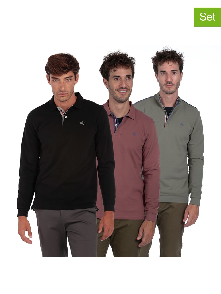 The Time of Bocha Koszulki polo (3 szt.) w kolorze czarno-jagodowo-fioletowym rozmiar: XXL