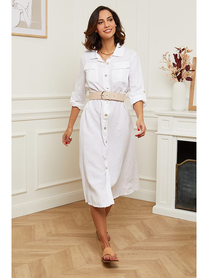 Le Monde du Lin Lniana sukienka w kolorze białym rozmiar: 36/38