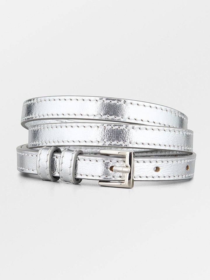 Becksöndergaard Skórzany pasek w kolorze srebrnym rozmiar: XS/S