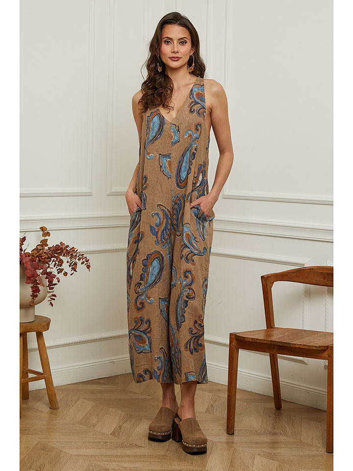 Plume Lniany kombinezon "Clarina" w kolorze karmelowym rozmiar: M