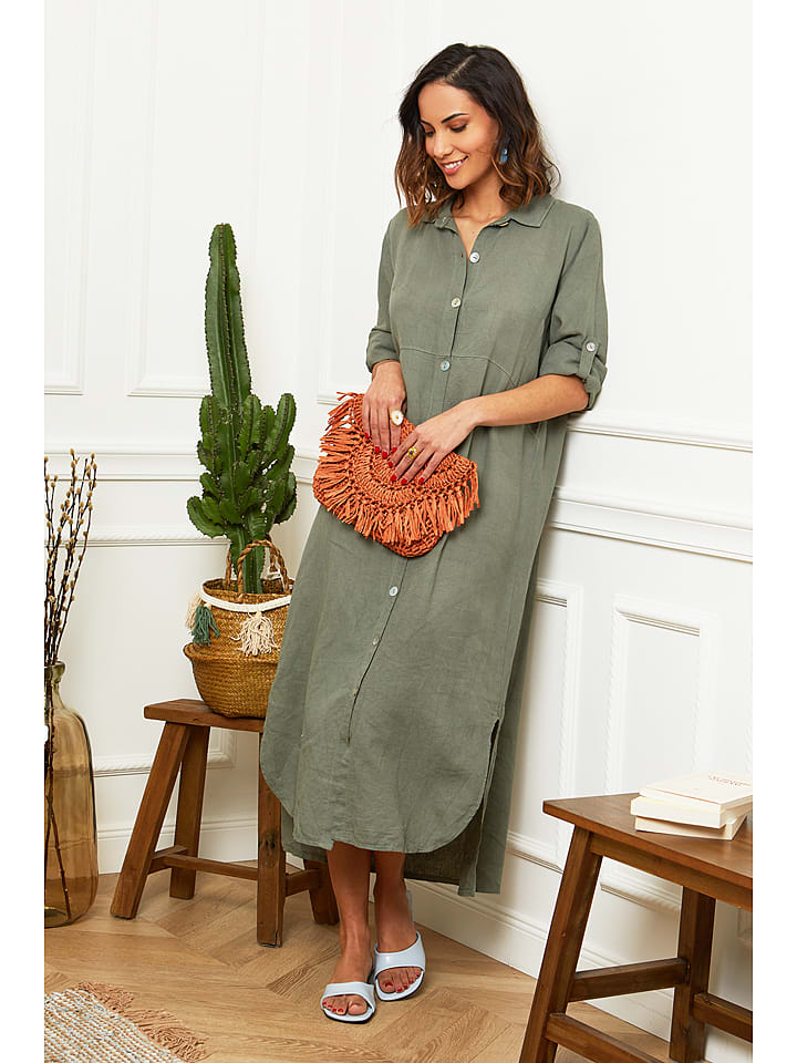 Le Monde du Lin Lniana sukienka w kolorze oliwkowym rozmiar: 40/42