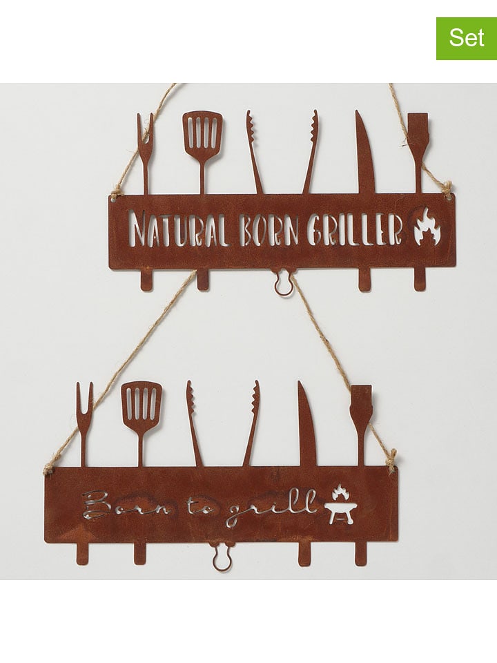 Boltze Szyldy dekoracyjne (2 szt.) "BBQ" w kolorze brązowym - 38 x 8 cm rozmiar: onesize