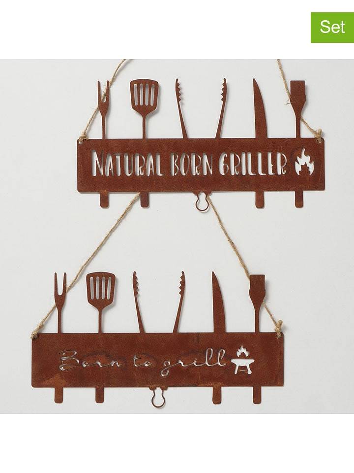 Boltze Szyldy dekoracyjne (2 szt.) "BBQ" w kolorze brązowym - 38 x 8 cm rozmiar: onesize