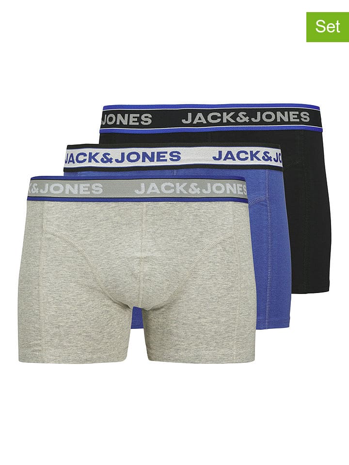 JACK & JONES Junior Bokserki (3 pary) "Christian" w kolorze szarym, niebieskim i czarnym rozmiar: 152