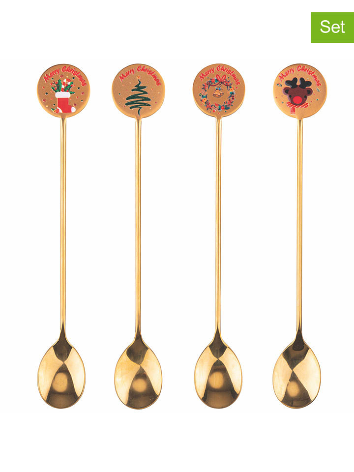 Villa d´Este Łyżeczki (6 szt.) "Xmas" w kolorze złotym ze wzorem - 16,3 cm rozmiar: onesize