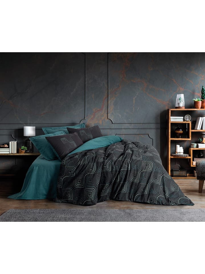 Colourful Cotton Komplet pościeli renforcé w kolorze czarno-morskim rozmiar: 135x200 cm