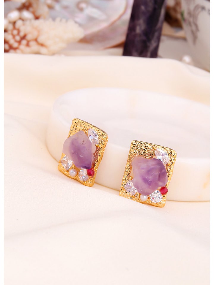 L'Atelier de Gaia Pozłacane kolczyki-wkrętki z perłami i ametystami rozmiar: onesize