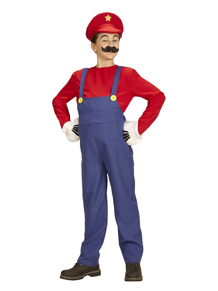 Carnival Party 3-częściowy kostium "Super Klempner" w kolorze czerwono-niebieskim rozmiar: 116