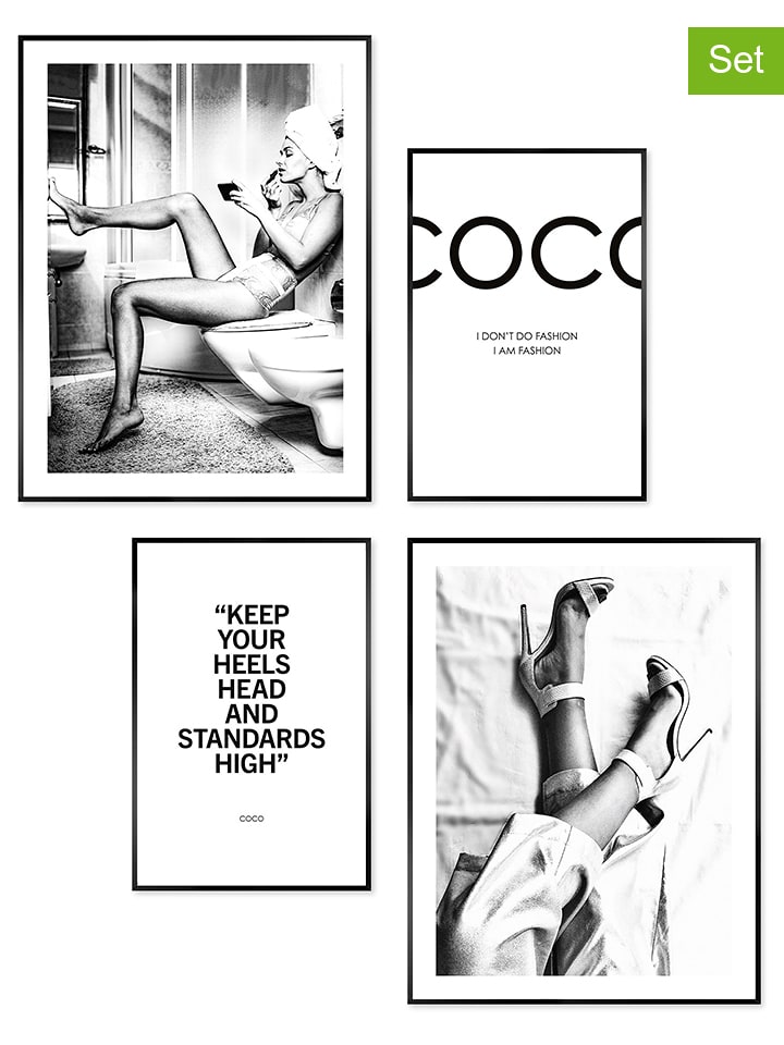 Orangewallz Druki artystyczne (4 szt.) "Getting Ready" w kolorze czarnym w ramce rozmiar: 30x40 cm