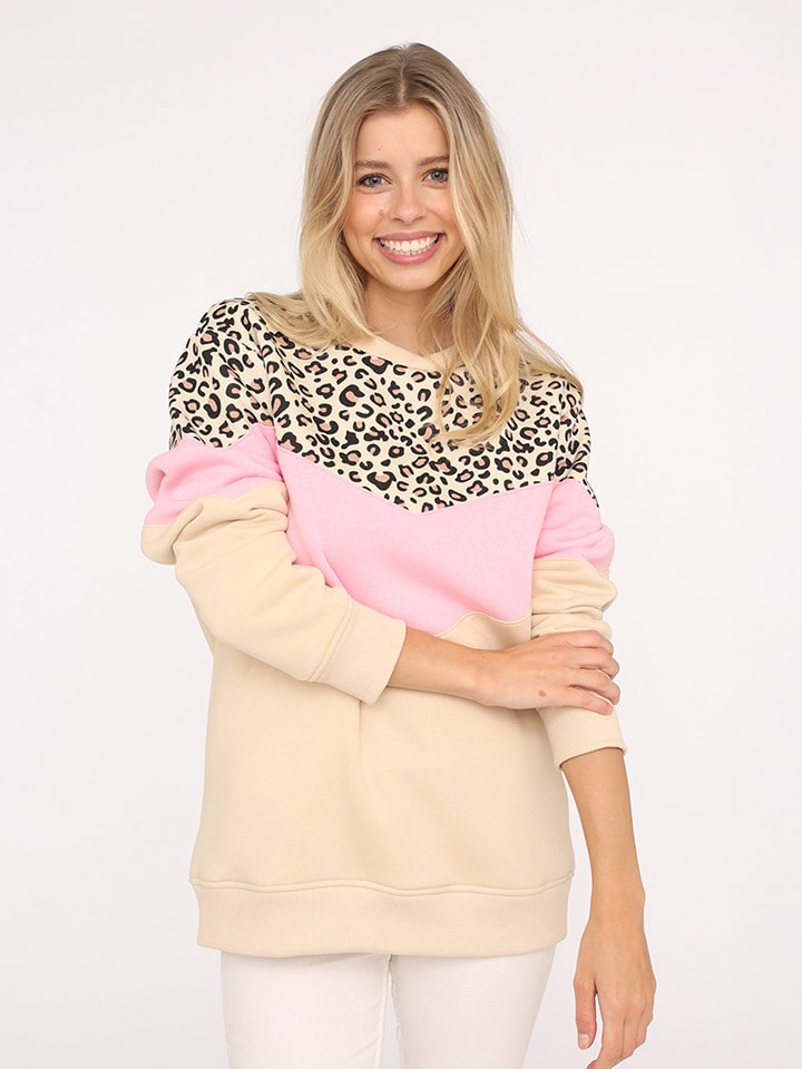 Zwillingsherz Bluza "Konny" w kolorze beżowo-jasnoróżowo-czarnym rozmiar: L/XL