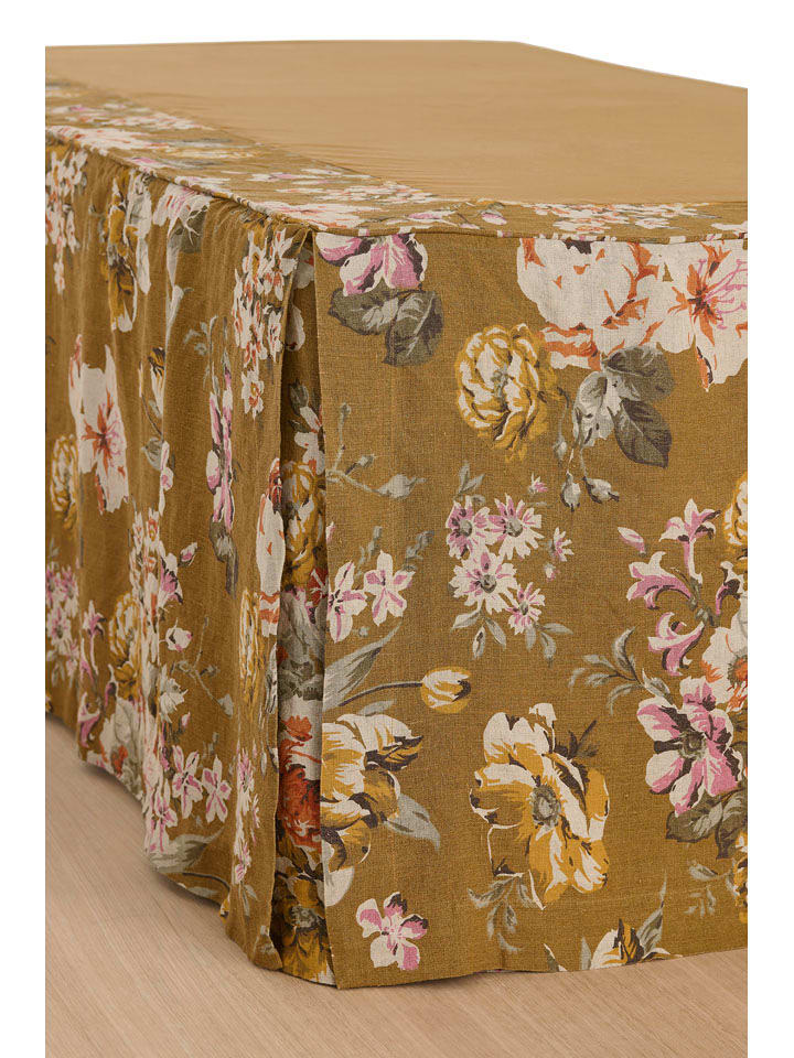 Ellos Home Lniana falbana "Candice" w kolorze khaki na łóżko rozmiar: 90x200 cm