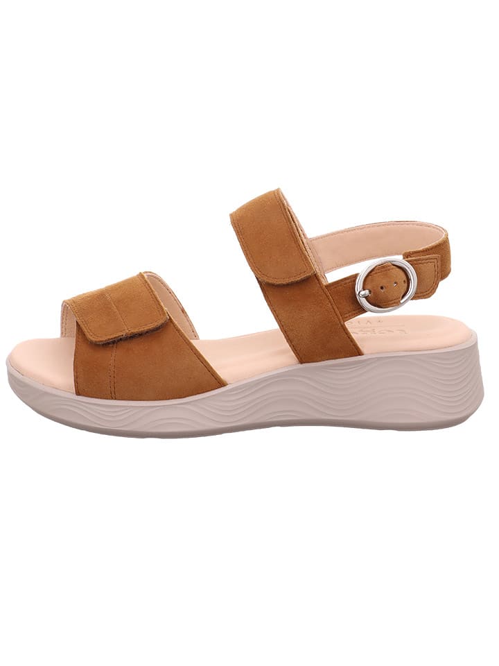 Legero Skórzane sandały "Swing" w kolorze jasnobrązowym na koturnie rozmiar: 42