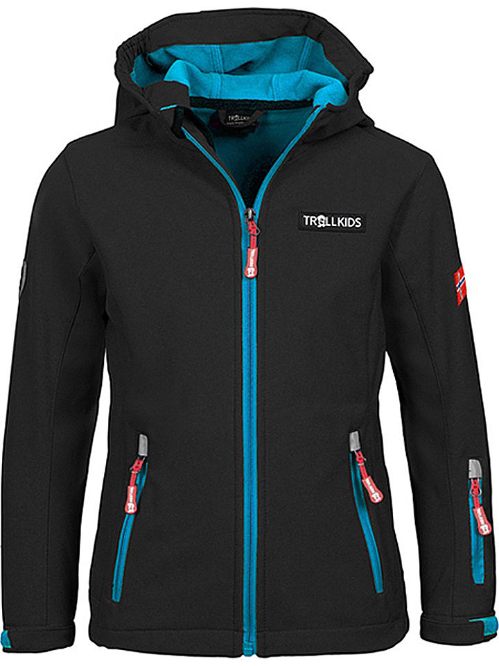 Trollkids Kurtka softshellowa "Oslofjord" w kolorze czarno-turkusowym rozmiar: 116