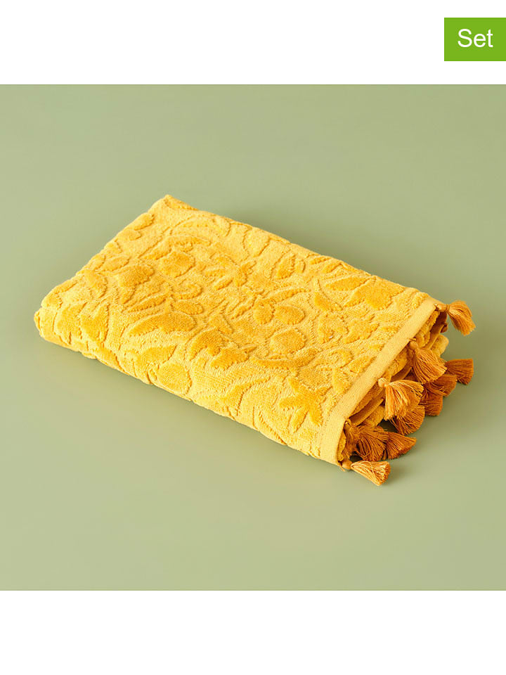 BELLA MAISON Ręczniki (2 szt.) "Jolia" w kolorze żółtym dla gości rozmiar: 30x30 cm